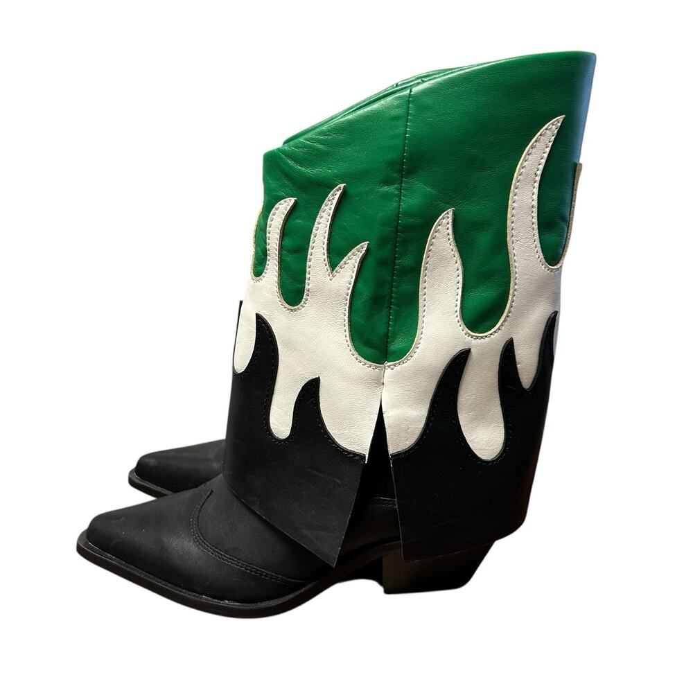 Gianni Bini Conley Flame Leather Western Foldover Boots Black Green Womens 5.5 - Picture 5 of 9